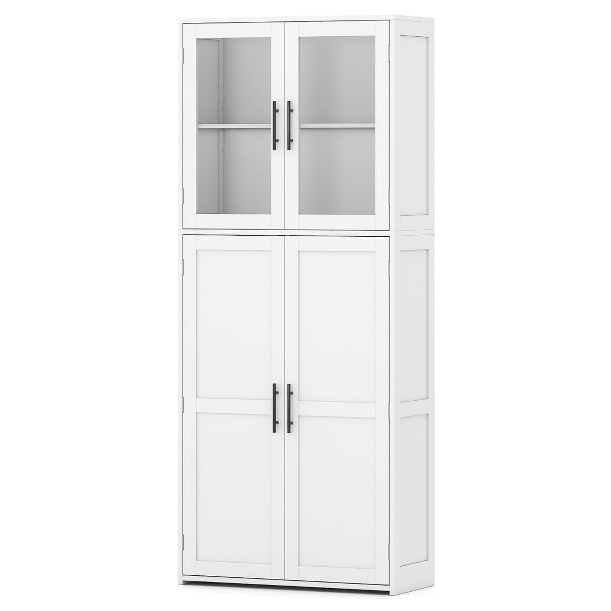 CostwayArmoire de Rangement pour Balais Organisateur Utilitaire en Bois avec Portes Étagères et Crochets pour Serpillières et Aspirateurs Blanc