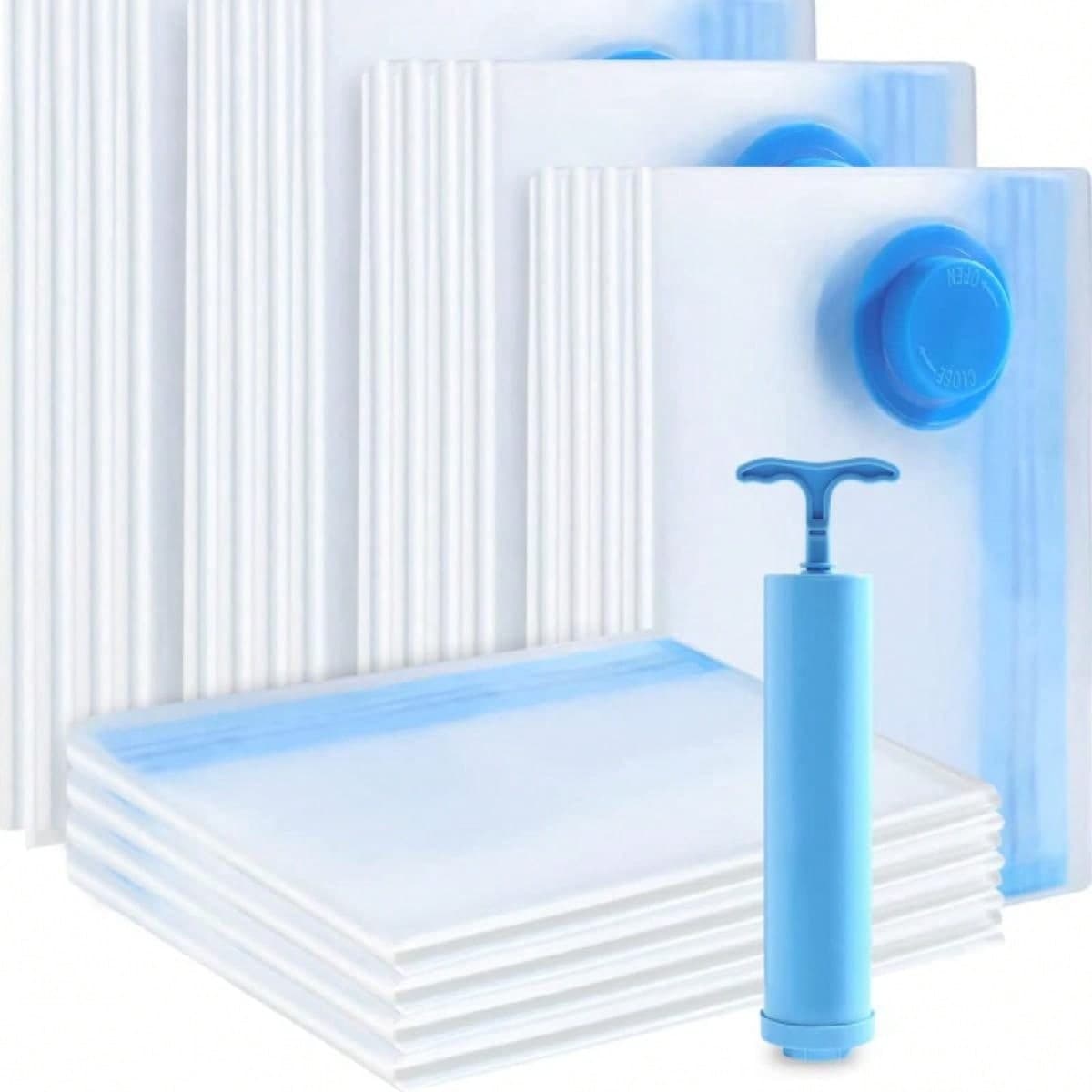5 Pièces Sac Sous Vide Pratique (taille Mixte) Avec 1 Pompe D'aspiration Pour Organisateur De Maison, Sac De Rangement Sous Vide D'air Pour Quilts,