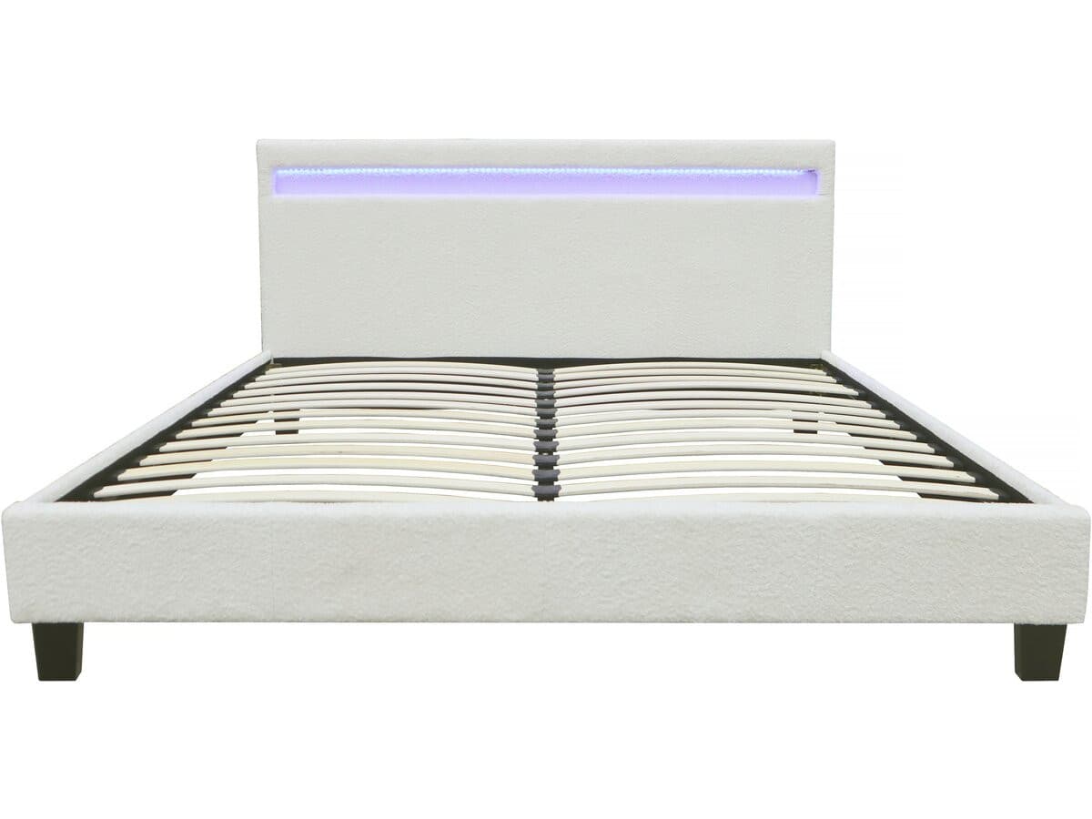 Lit tissu bouclette avec LED "Maria" 140x190cm - Crème