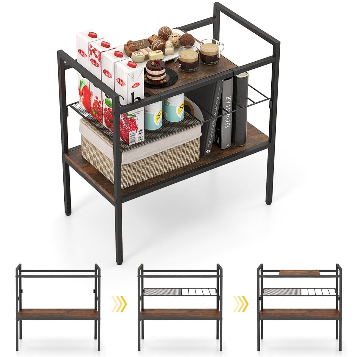 Table d'Appoint à 3 Niveaux Bout de Canapé Style Industriel Cadre en Méta Étagère en Maille 60 x 33,