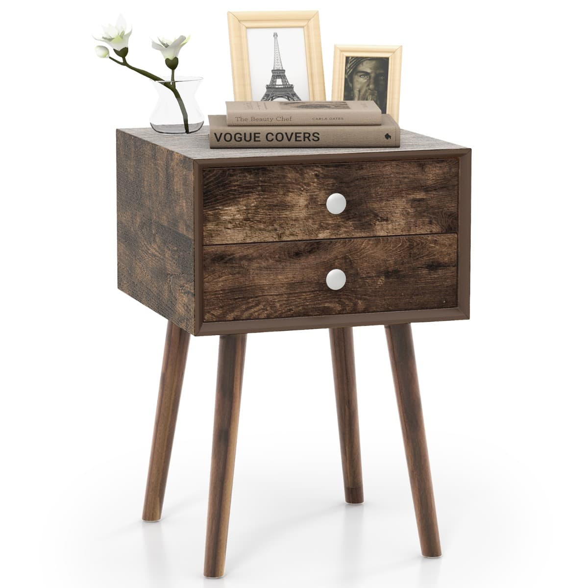 Table de Chevet avec 2 Tiroirs Table d'Appoint pour Salon Chambre Bureau 40 x 40 x 59,5 cm Marron